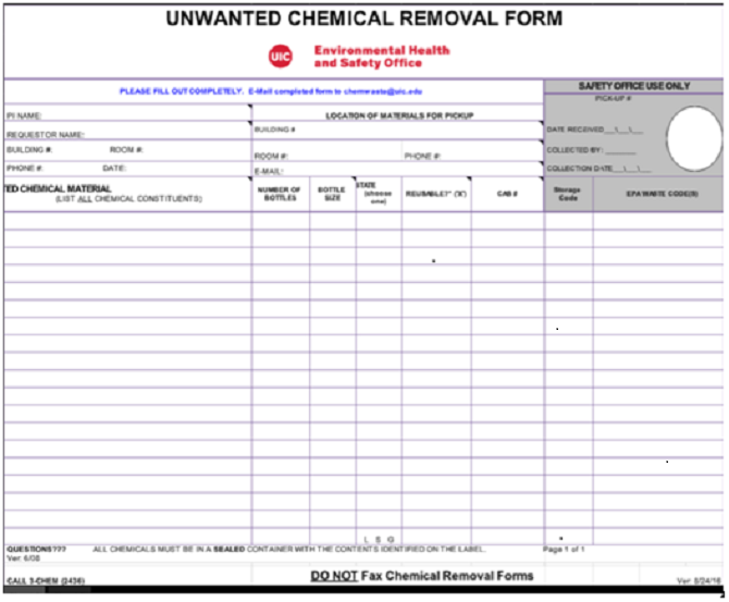Image of Unwanted Chemical Removal Form